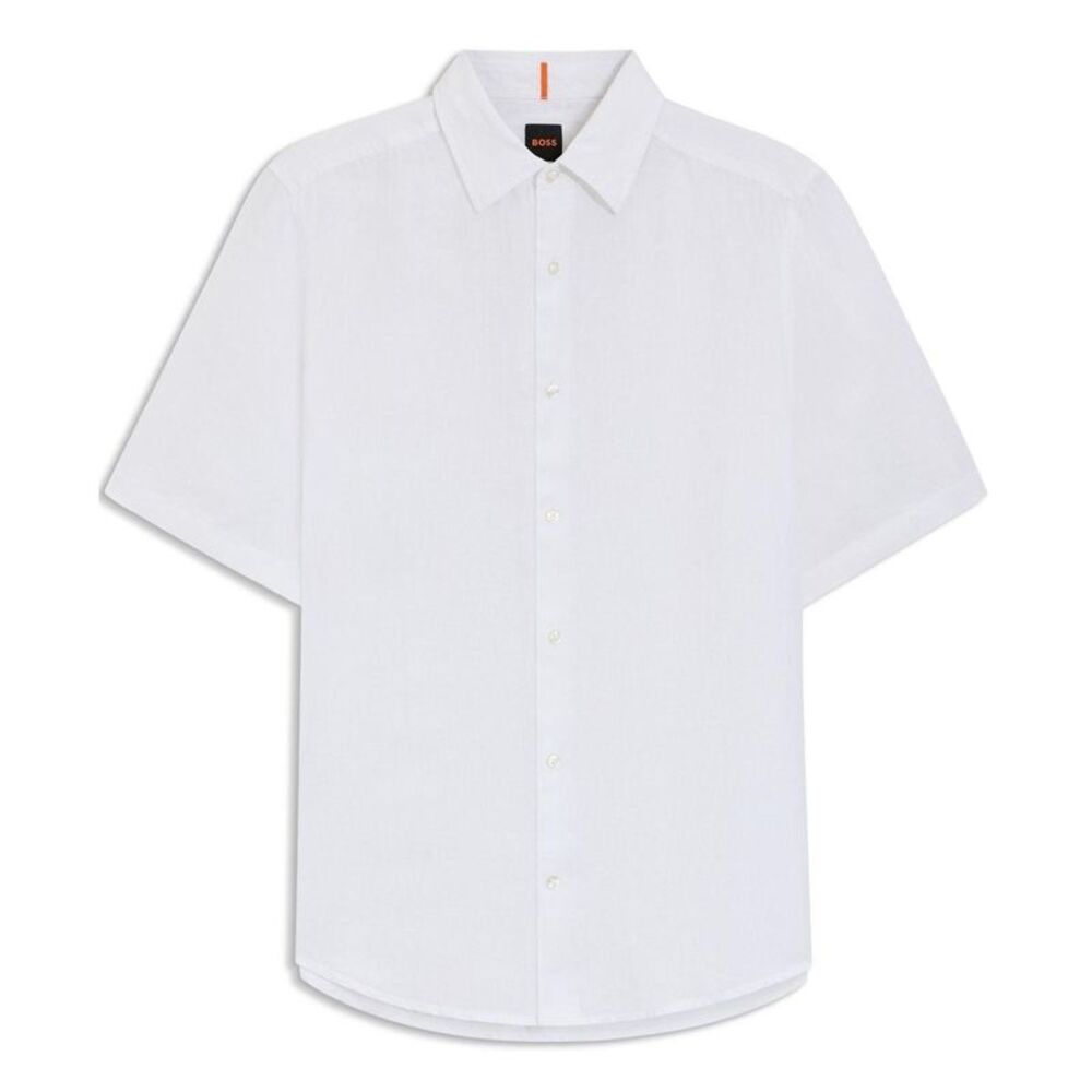 Boss Mens Linen Short-Sleeved Shirt / White
